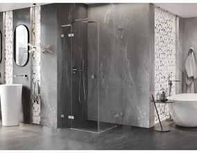 Mexen Lunar, L Duo výklopný sprchový kút 80 x 80 cm, 8mm číre sklo, oceľový profil, 834L-080L-080P-97-00