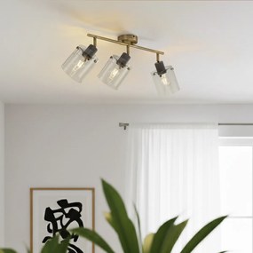 Dizajnový stropný reflektor bronzový s čírym sklom 3-svetelný - Domo