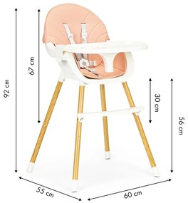 Detská jedálenská stolička 2v1 Colby EcoToys ružová