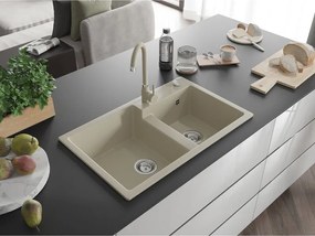 Mexen Tomas, granitový drez 800x500x190 mm, 2-komorový, béžová, 6516802000-69