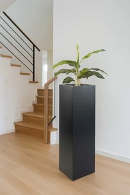 Hranatý kvetináč BLOCK, výška 100 cm, materiál MDF, čierny mat
