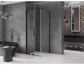 Mexen Velar L, sprchový kút s posuvnými dverami 90 x 90 cm, 8mm číre sklo, čierna matná, 871-090-090-03-70