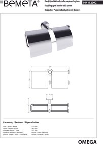 Bemeta Design OMEGA: Držiak toaletného papiera, dvojitý, s krytom - 104112092