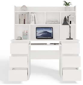 Psací stůl s nástavbou KUBA 130 cm bílý