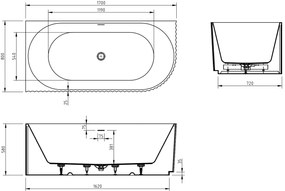 Mexen Gia, voľne stojaca rohová vaňa, drážkovaná, ľavá, 170 x 80 cm, čierna matná, 52701708071L-SS