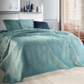 Prešívaný zamatový prehoz na posteľ mätovo zelenej farby Šírka: 70 cm | Dĺžka: 160 cm
