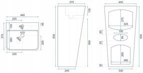 Rea Aris, voľne stojace umývadlo 440x375x830mm, biela lesklá, REA-U5637