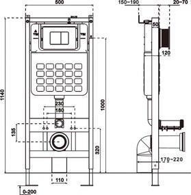 Mexen Tex Slim, WC montážny rám pod omietku s mechanickým splachovaním, 61100