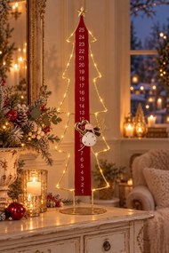 Adventní kalendář kovový Vánoční strom LED červená a zlatá – 23*12*78,5 cm