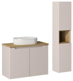 Kúpeľňová zostava Nova Cashmere 80 cm s umývadlom, doskou a skrinkami kašmírová/dub evoke