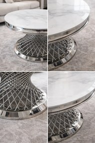 OKRÚHLY KONFERENČNÝ STOLÍK AUDREY BIELY MRAMOR + STRIEBORNÝ 80 cm