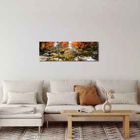 Obraz - Vodopády v oranžovom lese (s hodinami) (90x30 cm)