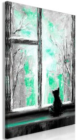 Artgeist Obraz - Longing Kitty (1 Part) Vertical Green Veľkosť: 20x30, Verzia: Na talianskom plátne