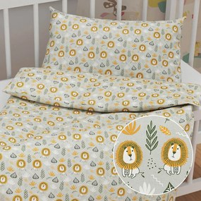 Biante Detské bavlnené posteľné obliečky do postieľky Sandra SA-565 Levy na sivom Do postieľky 90x120 a 40x60 cm