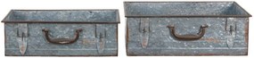 2ks dekoratívne plechové zinkové boxy v tvare kufra Dien - 48 * 20 * 16 cm / 44 * 16 * 14 cm