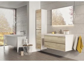 Kúpeľňový nábytkový set Evora 80 cm s keramickým umývadlom a zrkadlom s LED osvetlením dub prírodný