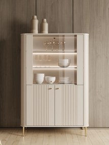 Vitrína Vesper 103 cm štvordverová - kašmír / zlaté nohy