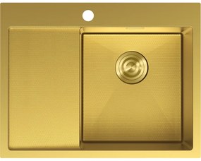 Mexen Exar, 1-komorový nerezový drez s odkvapkávačom, pravý, 620 x 480 mm, brúsená zlatá, vzor voština, 6432621005P-55HC