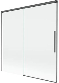 Mexen Rox, 2-krídlová posuvná vaňová zástena 160 x 150 cm, 8mm číre sklo, brúsený grafit profil, 8C9-160-001-66-00