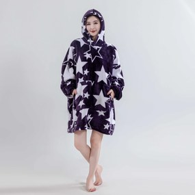 Baránková mikinová deka s rukávmi a kapucňou HVIEZDY fialová