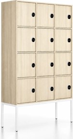 Kancelárska skriňa FRAME, biela podnož, 12x dvere, 1299 x 450 x 2185 mm, RFID zámok, dub prírodný
