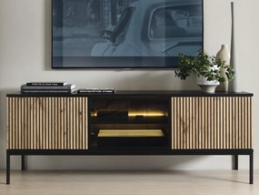 TV skrinka Sento, čierna/dub wotan, s osvetlením