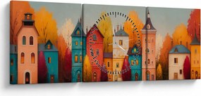 Obraz - Jesenná dedina (s hodinami) (90x30 cm)
