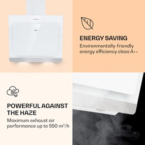 Klarstein Aurora 60 Smart, digestor, 60 cm, komínový, 550 m³/h, LED podsvietenie, A++, biely