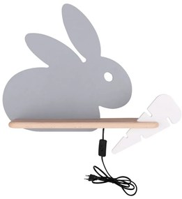 LED Detské nástenné svietidlo s poličkou RABBIT LED/4W/230V šedá/biela/drevo