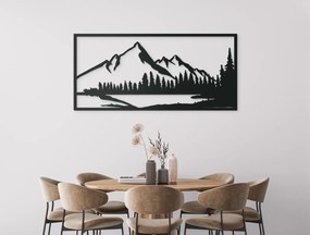 drevko Drevený obraz Vrchy s jazerom Rozmer obrazu: 30,5 x 65 cm, Farba dekorácie: Čierna