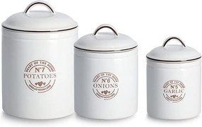 Súprava 7 keramických dóz na cesnak, cibuľu a zemiaky + súprava na olej, ocot, korenie a soľ, biela CERAMIC