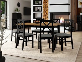 Stôl so 6 stoličkami - AL43, Morenie: dub grandson - L, Poťahové látky: Soro 28, Farby nožičiek: čierna