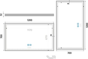 Nimco LED zrkadlo 1200x700 s dvoma dotykovými senzormi - ZP 13006VX