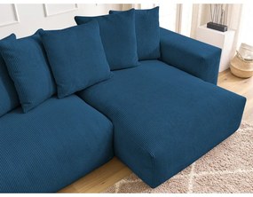 Modrá menčestrová rozkladacia/s úložným priestorom rohová pohovka Voltaire – Bobochic Paris