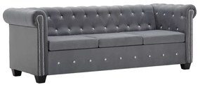 3-miestna pohovka Chesterfield, zamat 199x75x72 cm, sivá 247144