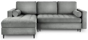 Svetlosivá zamatová rozkladacia rohová pohovka Milo Casa Santo, ľavý roh