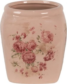 Béžový keramický obal na kvetináč s ružami Rósa M - 14*14*16cm