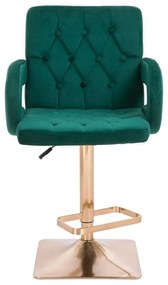 LuxuryForm DESIGN Barová stolička BOSTON VELUR na zlatej hranatej podstave - zelená