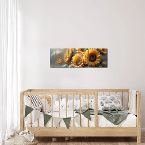 Obraz - Maľba slnečníc (s hodinami) (90x30 cm)