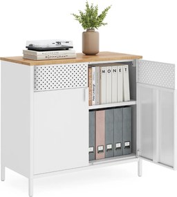 Kovová úložná skrinka BRIX, 76x80x40cm, biela/hnedá SongmicsHome
