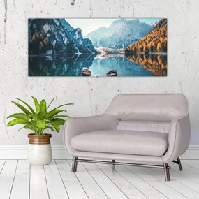 Obraz - Lode na jazere Braies (120x50 cm)