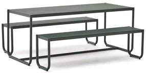 Tmavozelená kovová záhradná jedálenská súprava pre 4 Sotil – Kave Home