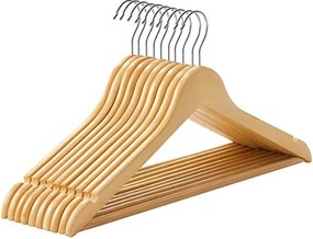 Drevené vešiaky, sada 10 kusov, ramienka, prírodná farba