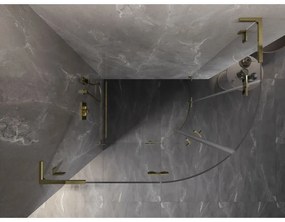 Mexen Lunar, L polkruhový sprchový kút naklápací doľava 90 x 80 cm, 8mm číre sklo, zlatý profil, 833L-090L-080P-50-00