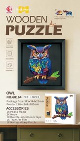 Drevené puzzle Sova s rámikom - 178 dielikov