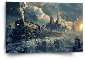 Sablio Obraz Parná lokomotíva v zasneženom meste - 60x40 cm