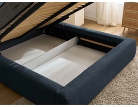 Tmavomodrá čalúnená dvojlôžková posteľ s úložným priestorom s roštom 160x200 cm Orlane – Bobochic Paris