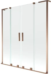 Mexen Velar L Duo, 2-krídlová posuvná vaňová zástena 160 x 150 cm, 8mm číre sklo, ružové zlato, 896-160-003-02-60