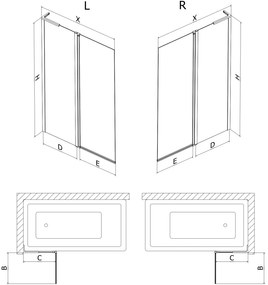 Mexen Mist L, 2-krídlová vaňová zástena, ľavá 120 x 150 cm, čierna mriežka, čierna - 8A9L-120-011-70-77-L