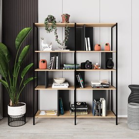 Knižnica v dekore duba v čierno-prírodnej farbe 144x175 cm Alabama – Marckeric